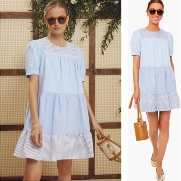 Pomander Place Tuckernuck Womens Dress Blue Quinn Swing Tiered Boho Large NWOT - Picture 1 of 16